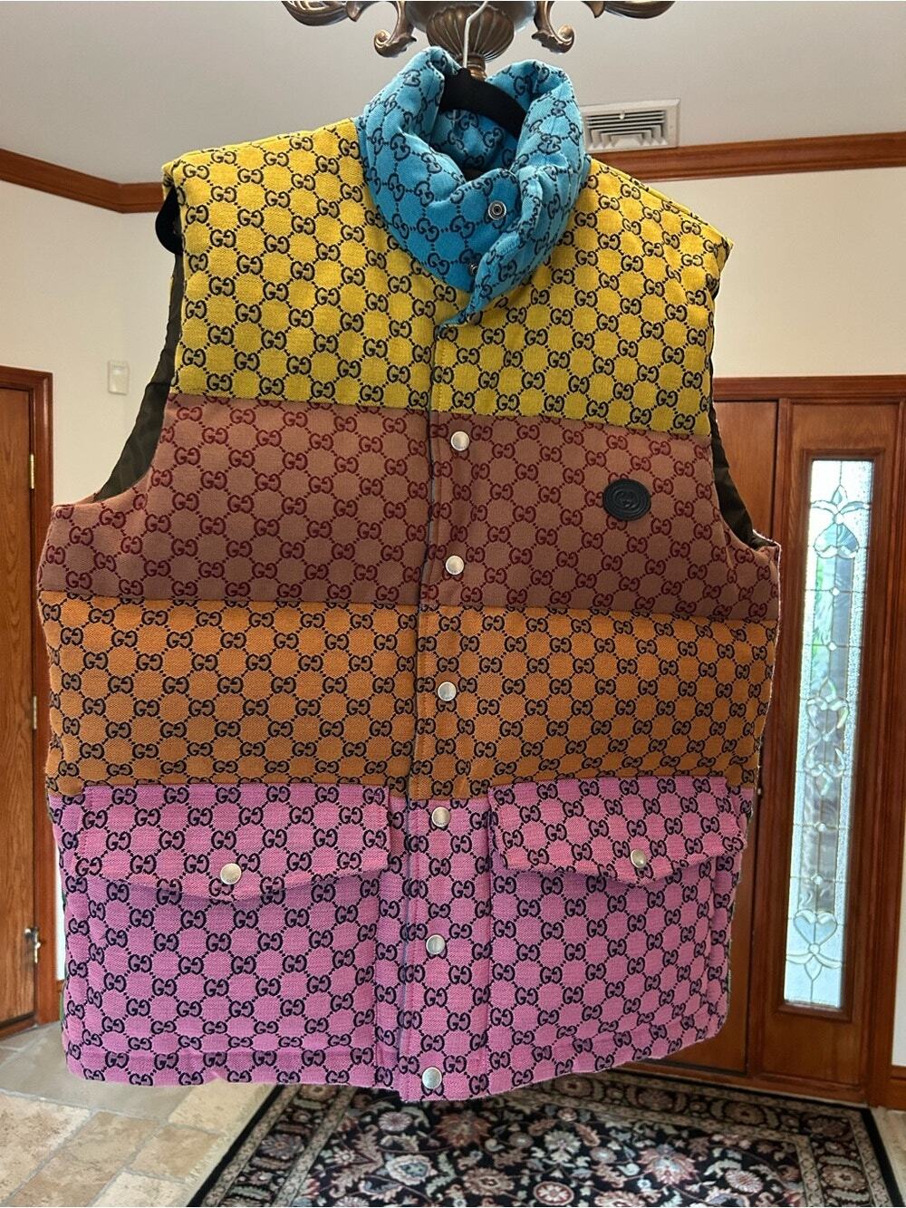 Men's Gucci Multicolor Yellow Blue Pink Patchwork GG down size 48